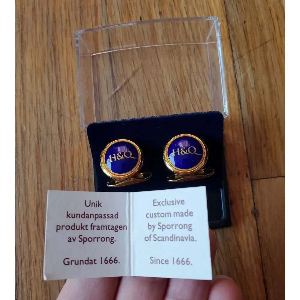 H&Q‎ blue and gold tone Sporrong cufflinks vintage